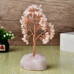 Natural Rose Quartz Stone Base Fortune Tree