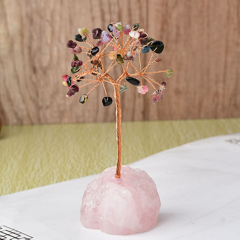 Natural Pink Crystal Base Fortune Tree