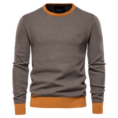 Men's Casual Warm Cotton Spliced Pullovers Crew Neck Sweater