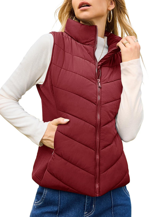 Women's Sleeveless Zip Up Stand Collar Quilted Puffer Vest (Buy 2 Free Shipping)