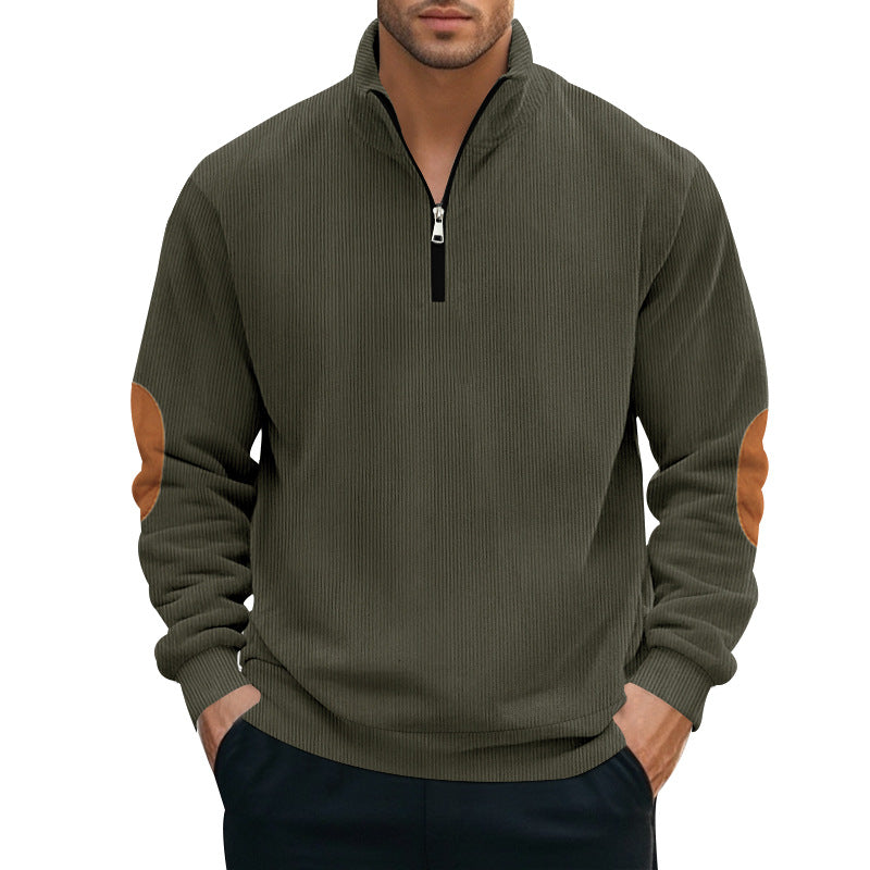 Men's Corduroy Colorblock Stand Collar Half Zip Long Sleeve Sweatshirt