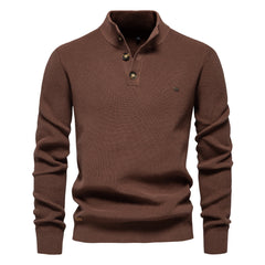 Men's Mock Neck Button-Up Cotton Pullover Sweater