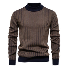 Men's Mock Turtleneck Striped Knit Pullover Sweater