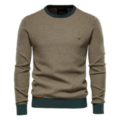 Men's Casual Warm Cotton Spliced Pullovers Crew Neck Sweater