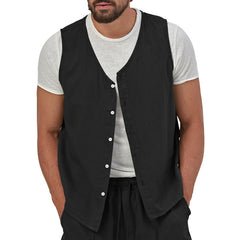 Men's Casual Button-Up Linen Vest