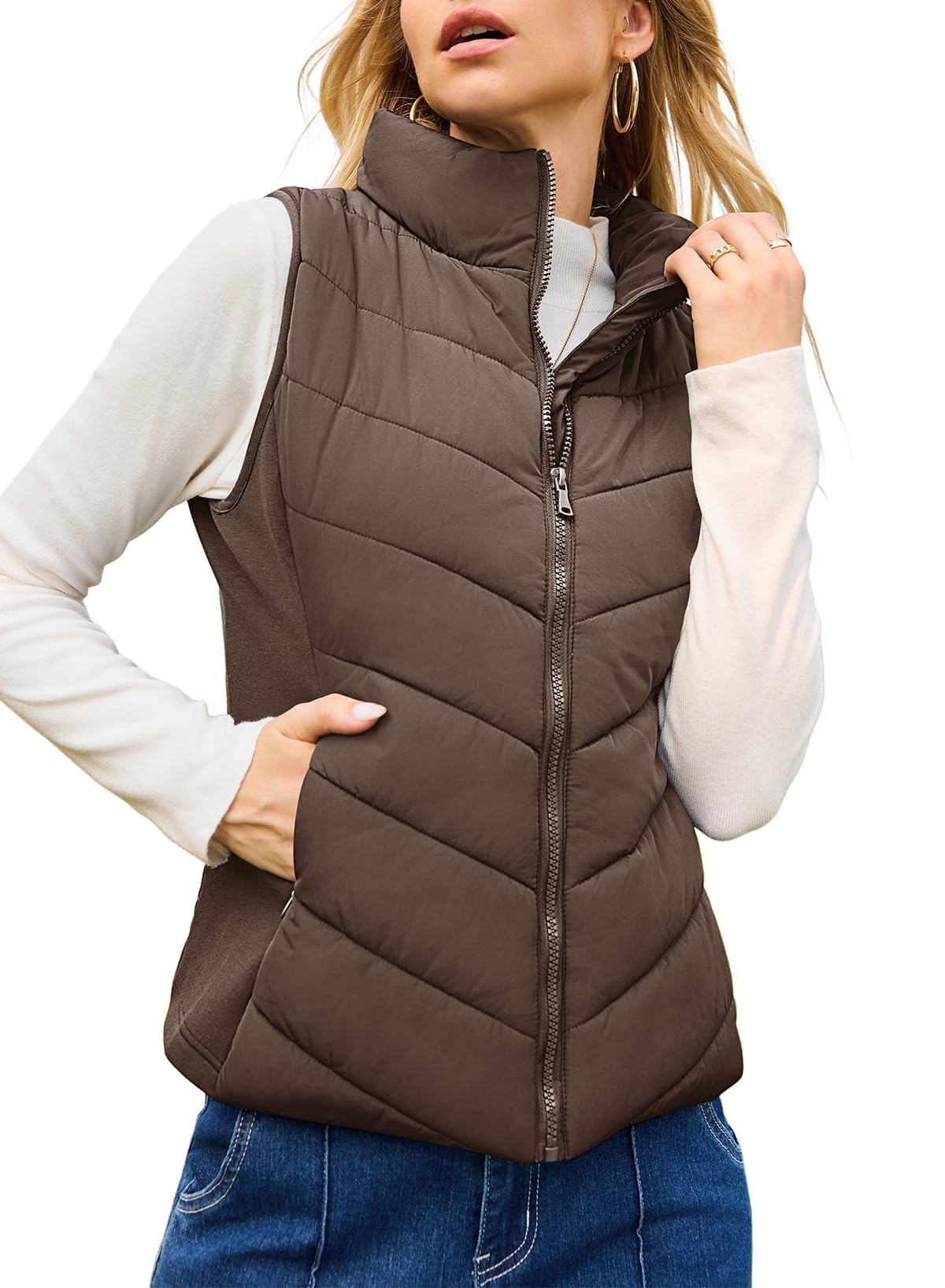 Women's Sleeveless Zip Up Stand Collar Quilted Puffer Vest (Buy 2 Free Shipping)