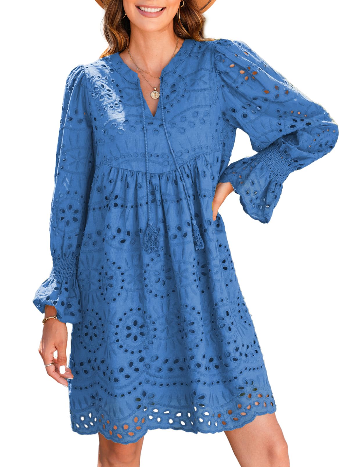 Women’s V Neck Eyelet Lace Dress (Buy 2 Free Shipping)