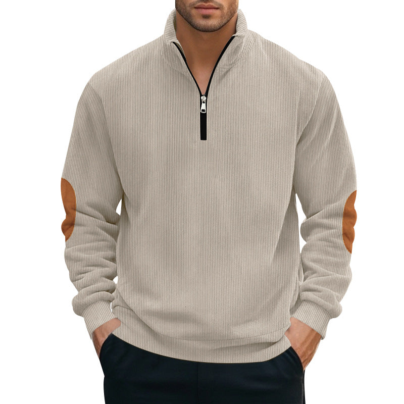 Men's Corduroy Colorblock Stand Collar Half Zip Long Sleeve Sweatshirt