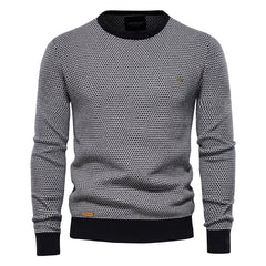 Men's Casual Warm Cotton Spliced Pullovers Crew Neck Sweater