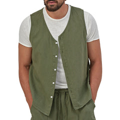 Men's Casual Button-Up Linen Vest