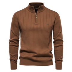 Men's Casual Cotton Half Zipper Stand Collar Pullover Sweater