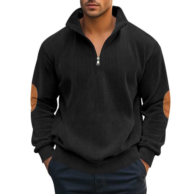 Men's Corduroy Colorblock Stand Collar Half Zip Long Sleeve Sweatshirt