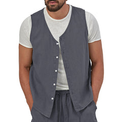 Men's Casual Button-Up Linen Vest