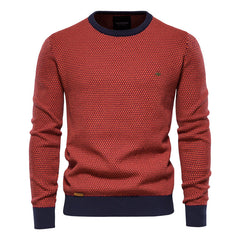 Men's Casual Warm Cotton Spliced Pullovers Crew Neck Sweater