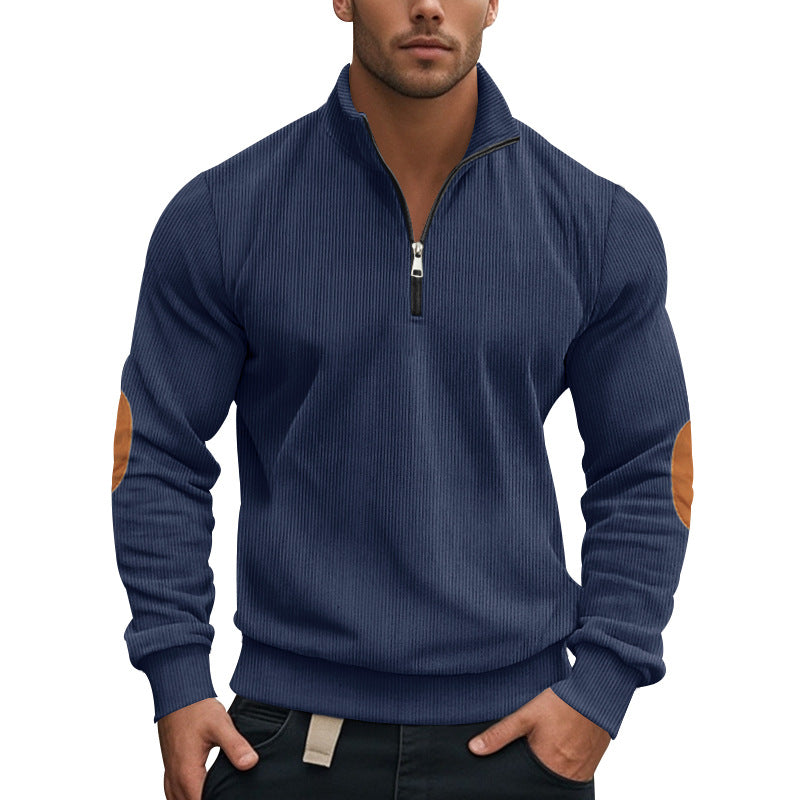 Men's Corduroy Colorblock Stand Collar Half Zip Long Sleeve Sweatshirt