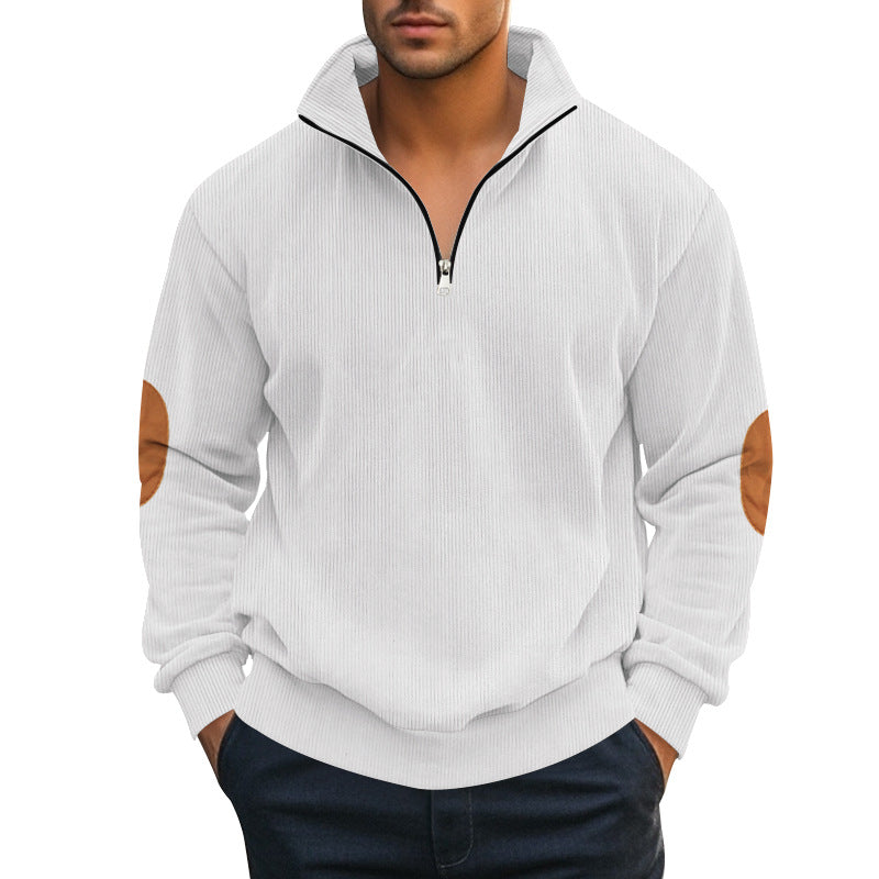 Men's Corduroy Colorblock Stand Collar Half Zip Long Sleeve Sweatshirt