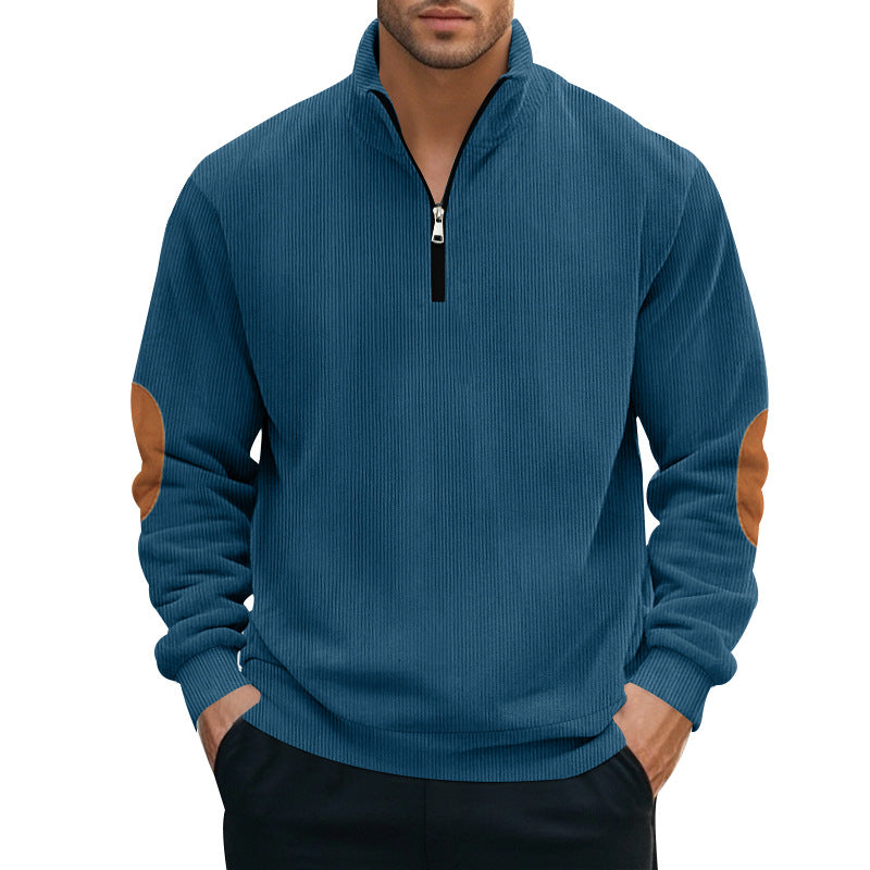 Men's Corduroy Colorblock Stand Collar Half Zip Long Sleeve Sweatshirt