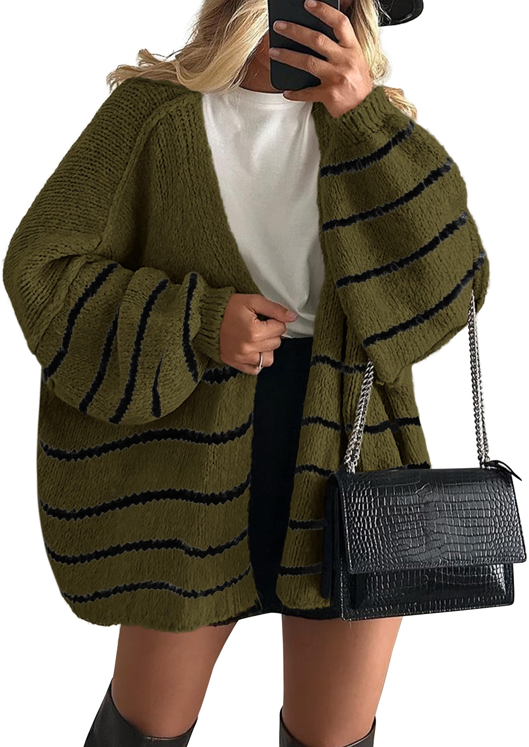 Women's Oversized Balloon Sleeve Striped Cardigan (Buy 2 Free Shipping)