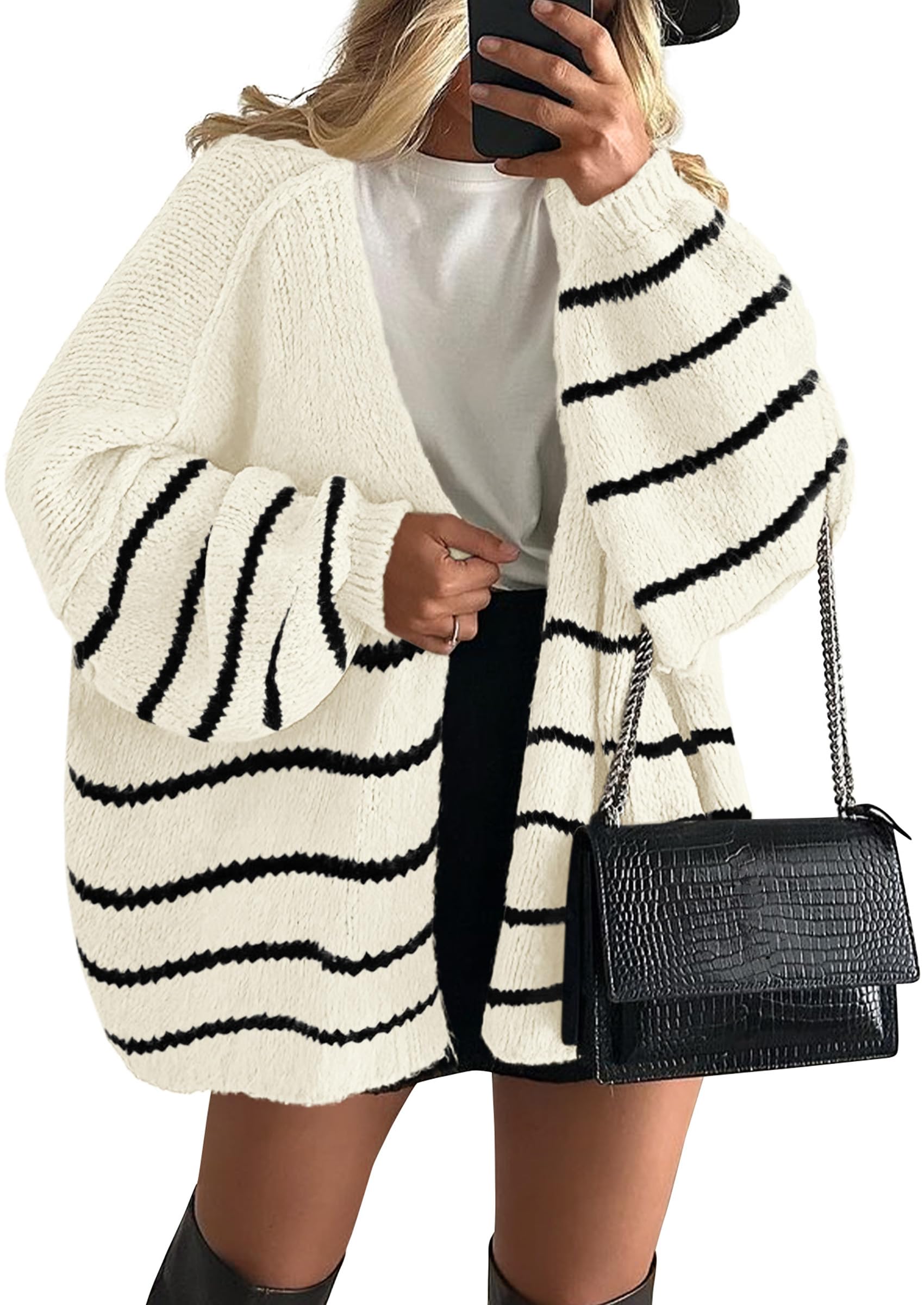 Women's Oversized Balloon Sleeve Striped Cardigan (Buy 2 Free Shipping)