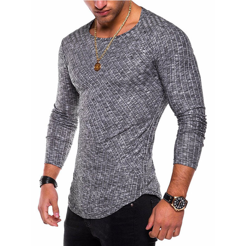 Men's  Long Sleeve Striped Texture Crew Neck  Vintage Casual