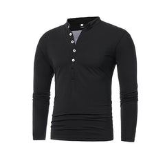 Men's Henley Jersey Patchwork Long Sleeve T-Shirt