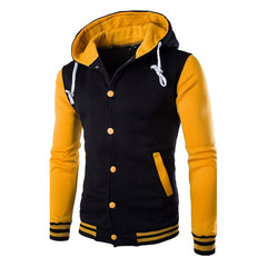 Men's Color Block Button Up Drawstring Hoodie
