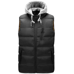 Men's Stand Collar Detachable Hood Zip-up Padded Gilet