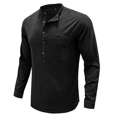 Men's Henley Collar Cotton Linen Long Sleeve Shirt