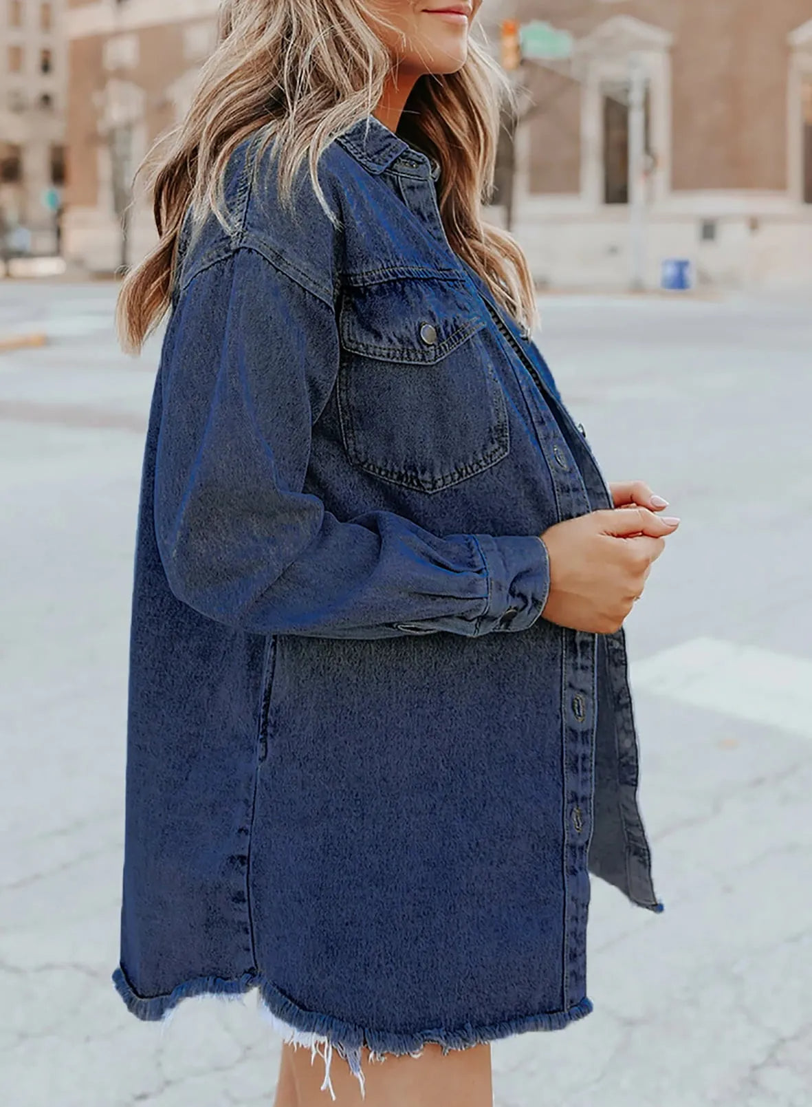 Women's Button Down Raw Edge Denim Jacket (Buy 2 Free Shipping)