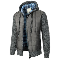 Men's Fleece Padded Patchwork Zipper Hooded Cardigan