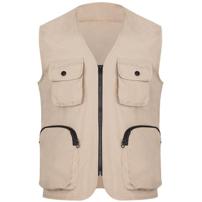 Men's Summer Japanese Sleeveless Fitness Vest Beach Sports Zipper Vest