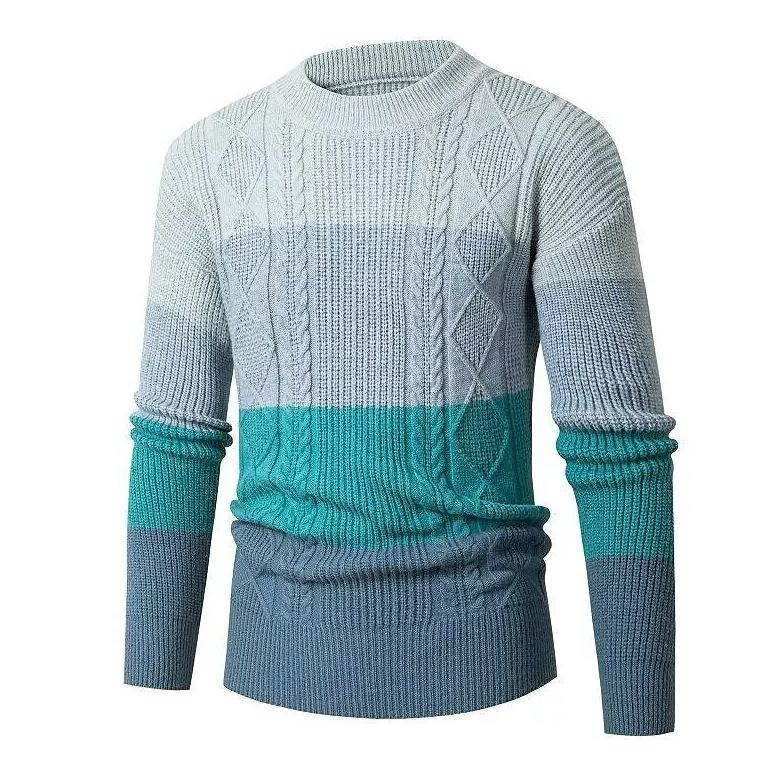 Men's Trend Colorblock Cable Crew Neck Pullover Sweater