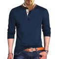 Men's Henley Solid Color Patchwork Long Sleeve T-Shirt