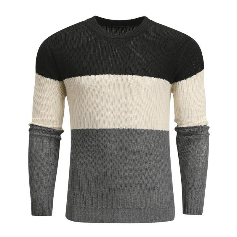 Men's Colorblock Striped Slim Fit Crew Neck Pullover Sweater