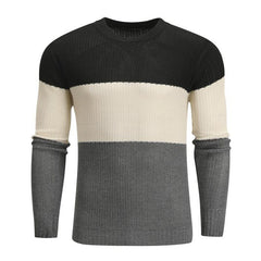 Men's Colorblock Striped Slim Fit Crew Neck Pullover Sweater