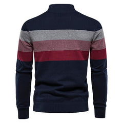 Men's Contrast Striped Half-Zip Stand Collar Sweater