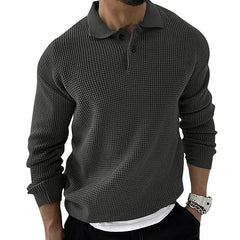 Men's Lapel Button Up Waffle Texture Sweater