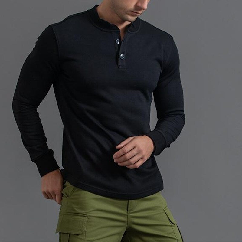 Men's Henry Collar Solid Color Casual Sportswear Sweatshirt