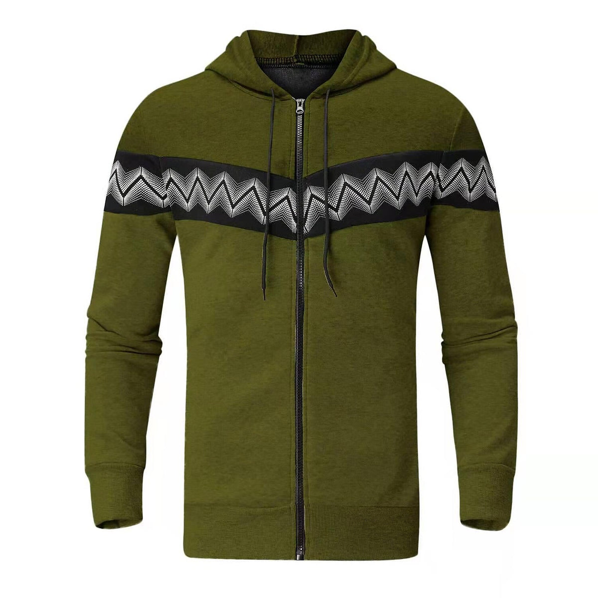 Men's Hooded Drawstring Pocket Zip Partial Print Detail Sweatshirt And Two-piece Set