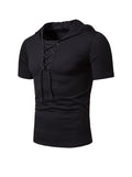 Men's Lace-up Short Sleeve Hooded T-shirt