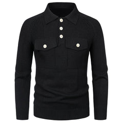 Men's Lapel Pocket Vintage Style Raglan Sleeve Slim Fit Knit Sweater