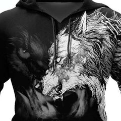 Men's Graphic Prints Wolf Front Pocket Pullover Hoodie Sweatshirt