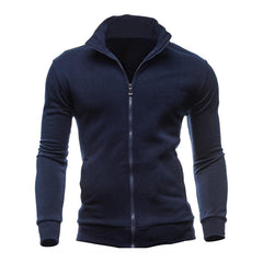 Men's Solid Color Zip-Up Collar Cardigan Sweater Jacket