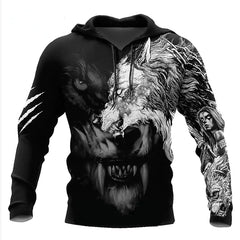 Men's Graphic Prints Wolf Front Pocket Pullover Hoodie Sweatshirt