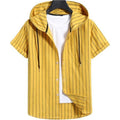 Men's Casual Hooded Striped Print Short-sleeved Shirt