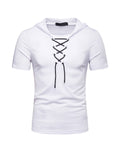 Men's Lace-up Short Sleeve Hooded T-shirt