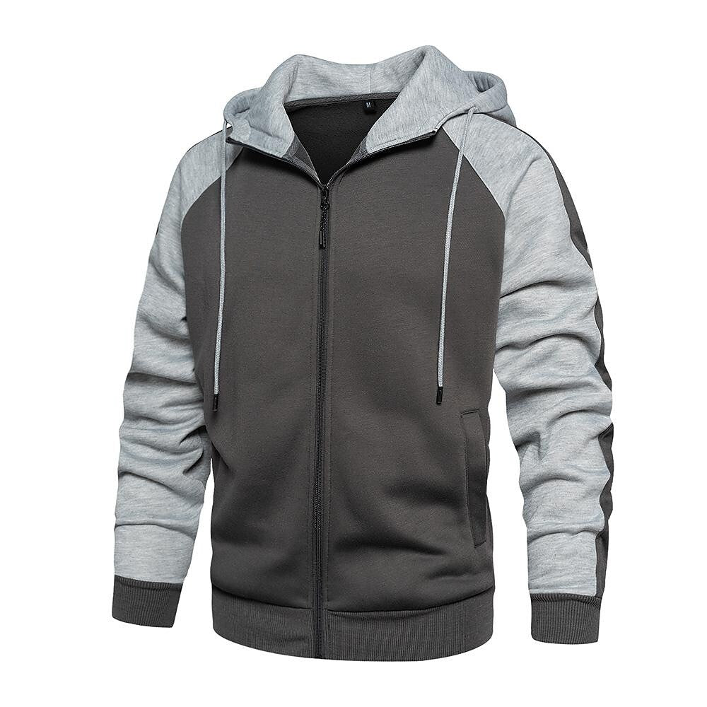 Men's Contrast Color Zip-up Raglan Sleeves Hoodies Sweatshirts