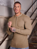 Men's Muscle Ribbed Texture Solid Color Long Sleeve Polo Shirt
