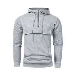 Men's Half Zip Pocket Solid Color Casual Sports Drawstring Hoodie