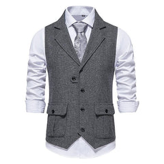 Men's Vintage Lapel Herringbone Tweed Suit Vest